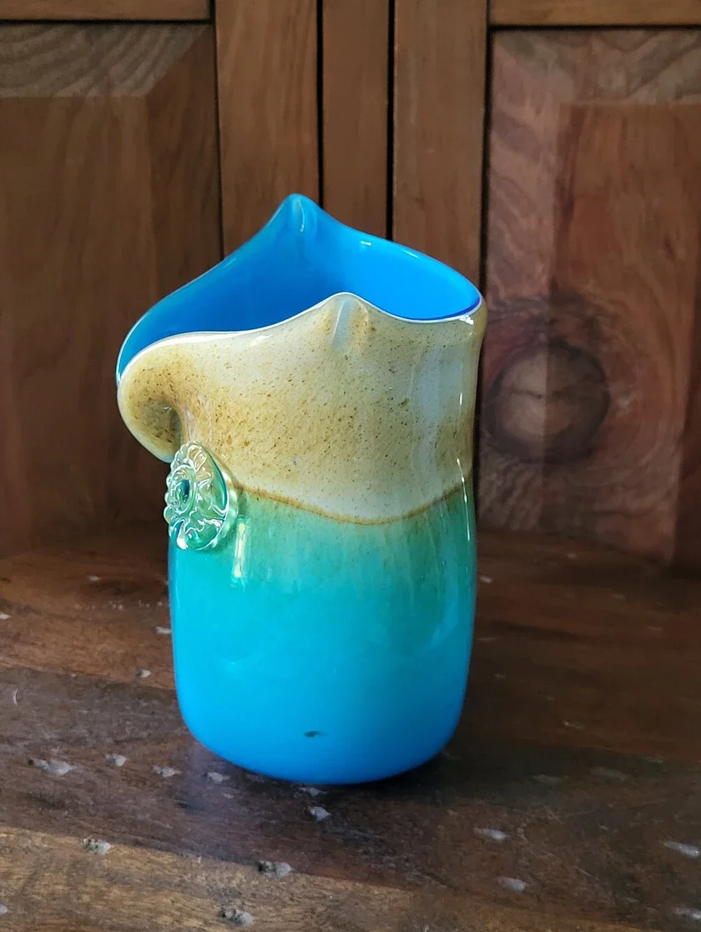 Blue and Green Glass Owl Vase
